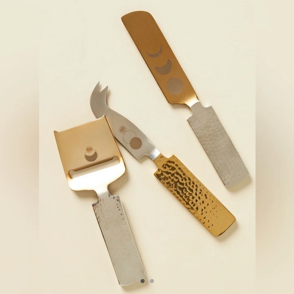 ❤️🔥Anthropologie - Silver & Gold Mona Moon Stages Cheese Knives - 3-Piece